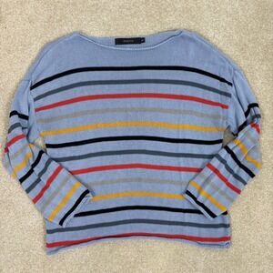 Zesica Striped Boat Neck Sweater Light Blue Multi Color Size Medium